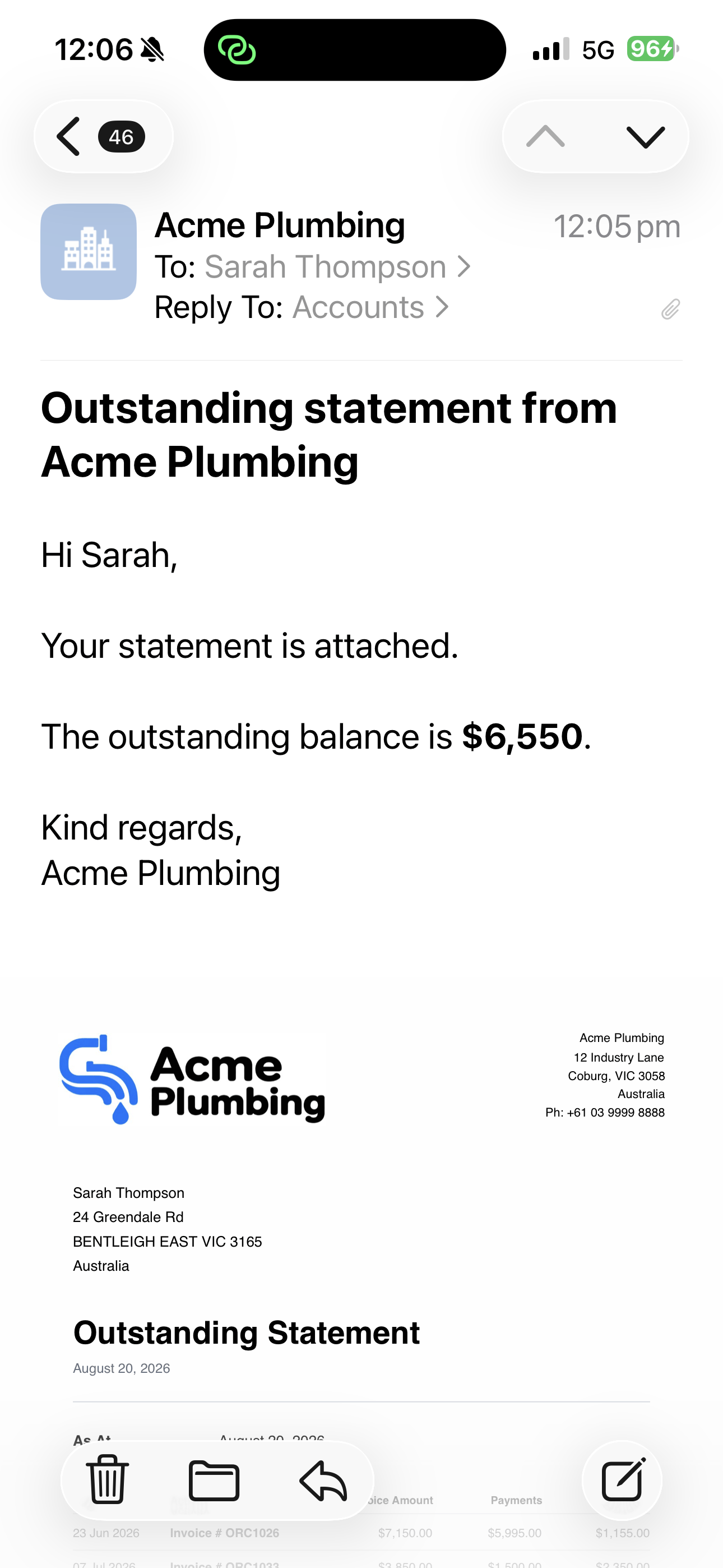 Report email preview